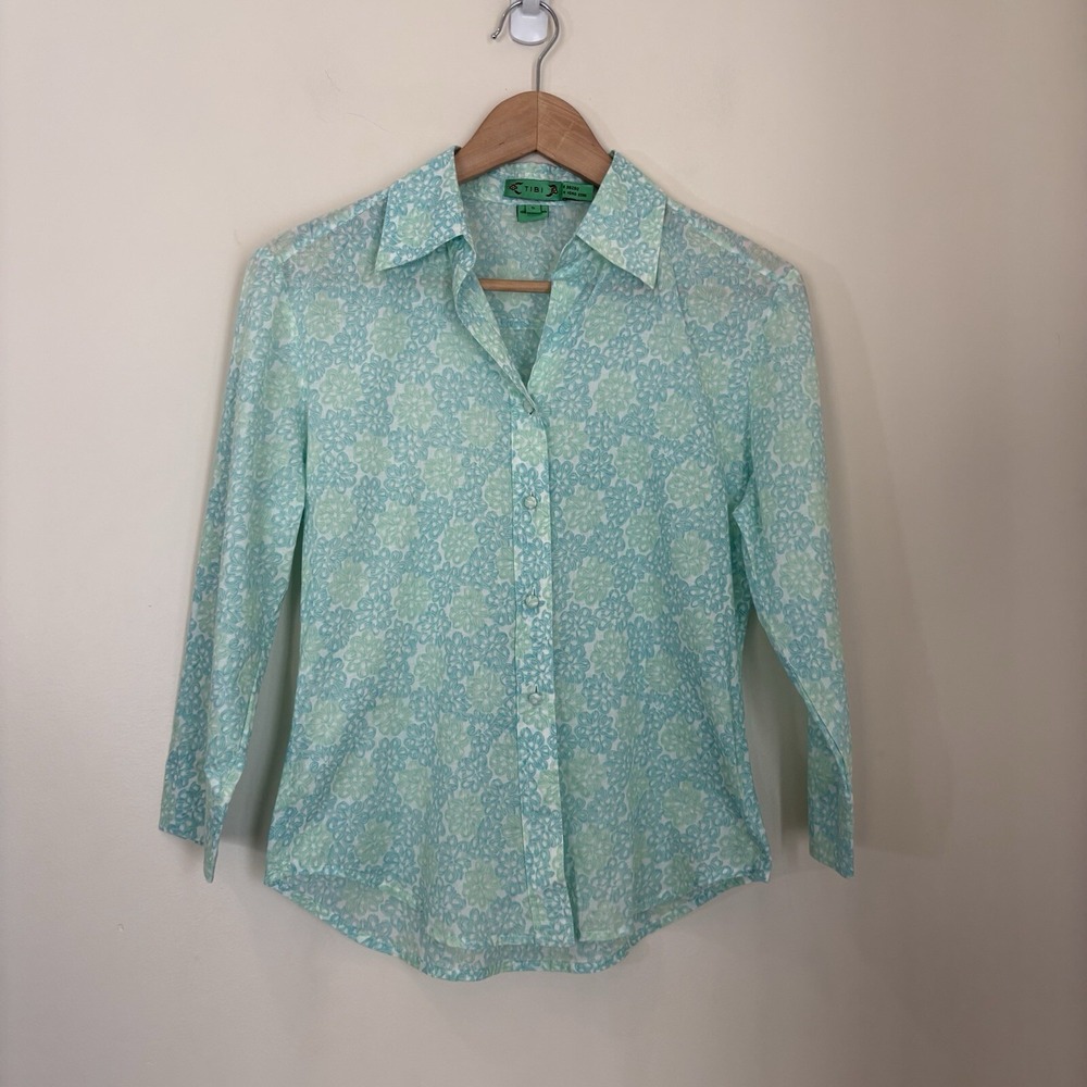 Vintage Tibi Womens Button Up Top Small Floral Tailored‎ Coastal Resort Preppy